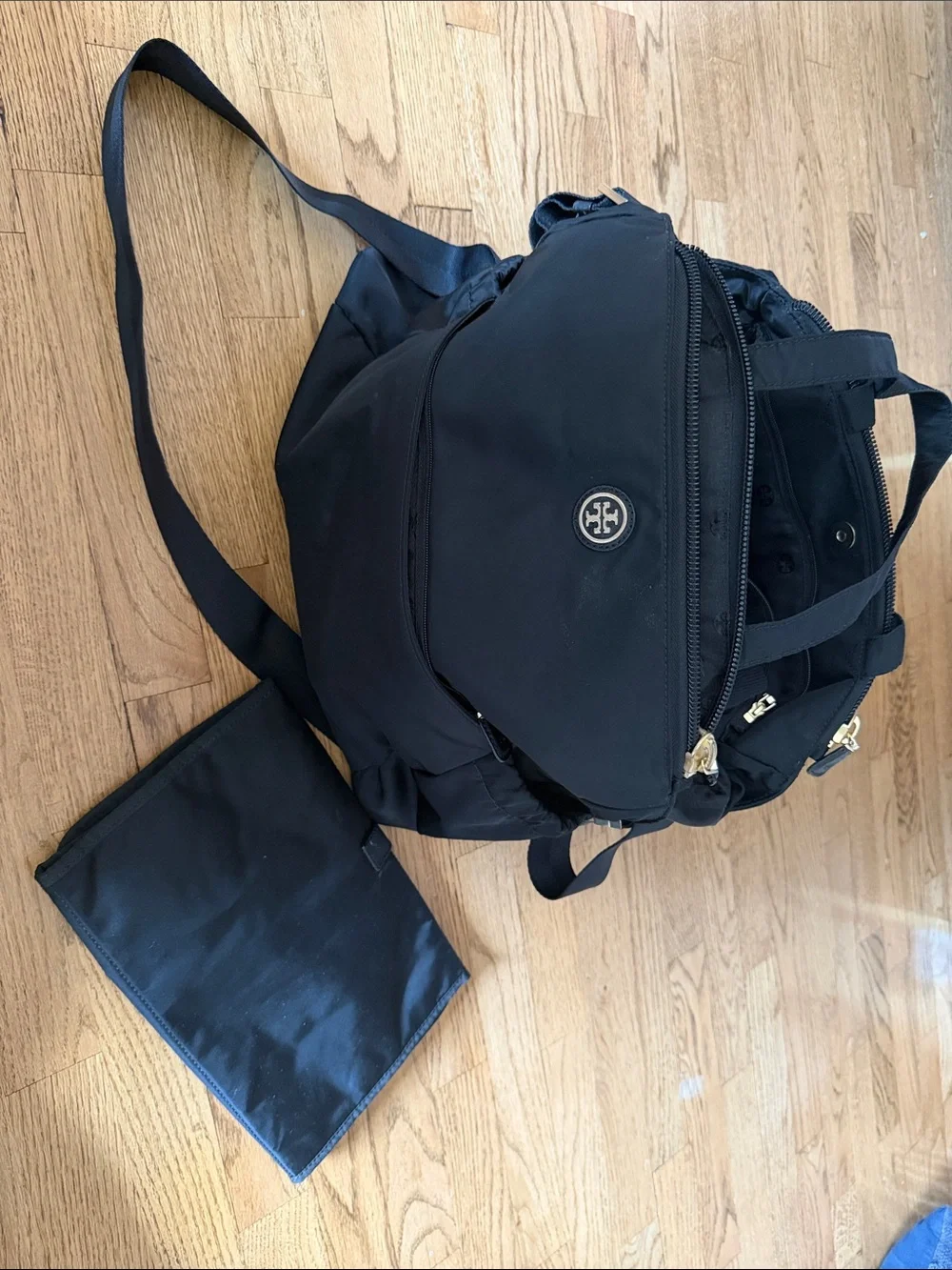 Used Tory Burch Black Nylon Duffel Bag with Logo Detail